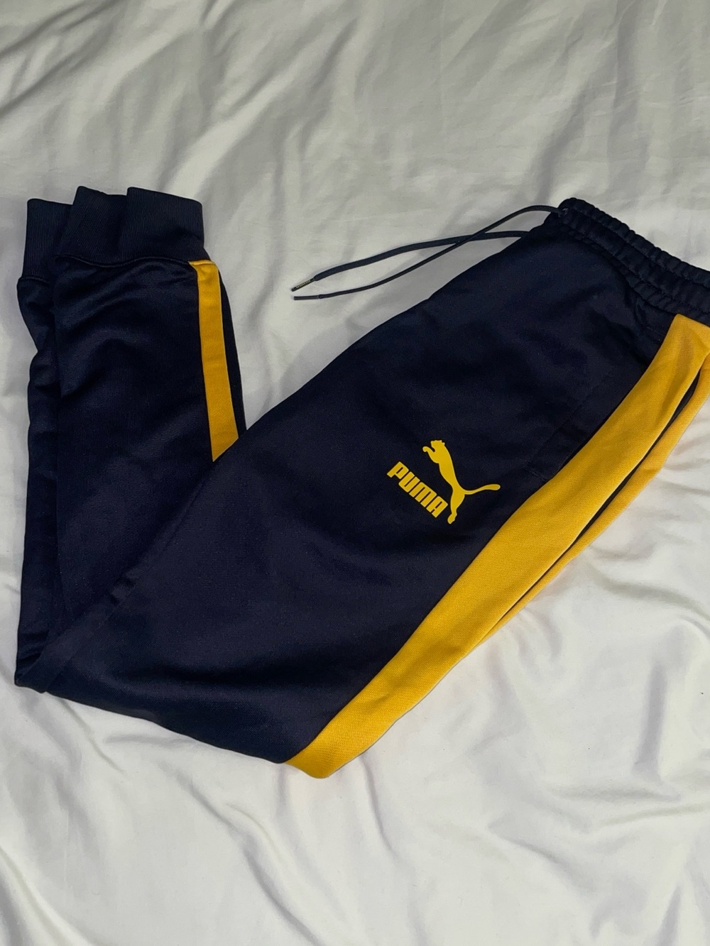 Puma Navy and Yellow Women's Athletic Joggers